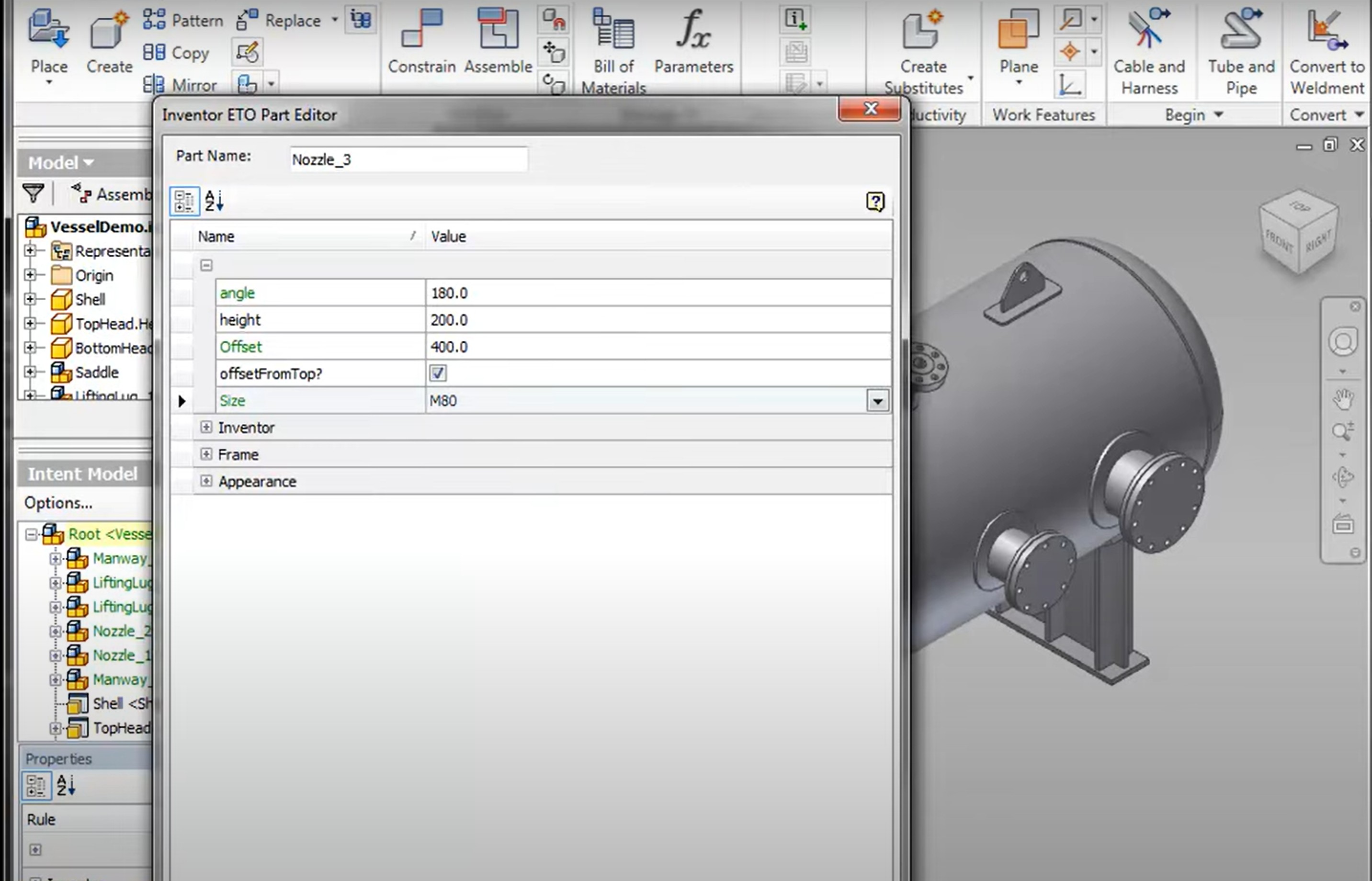 Autodesk Inventor parametric modeling interface